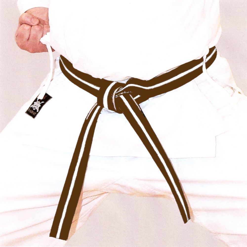 Brown and White Stripe Belt KUGB Shotokan Karate Ivybridge Devon